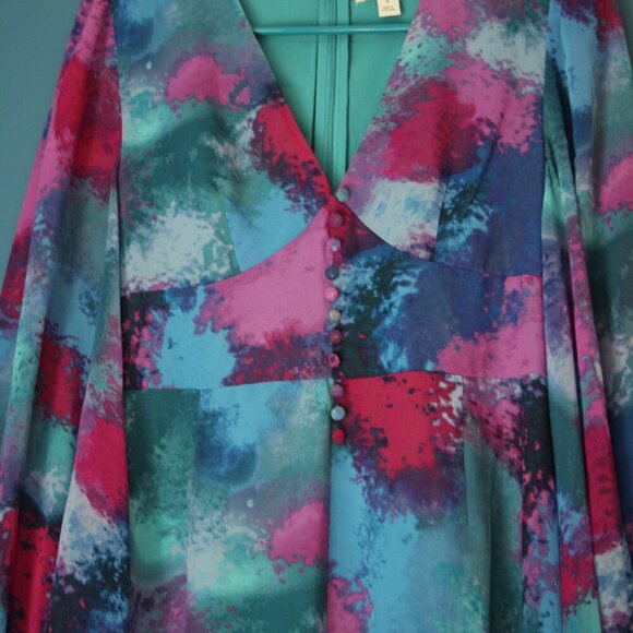 bar III Womens Size 2 Watercolor Flowy V Neck Long Sleeve Dress NWT - Picture 5 of 16